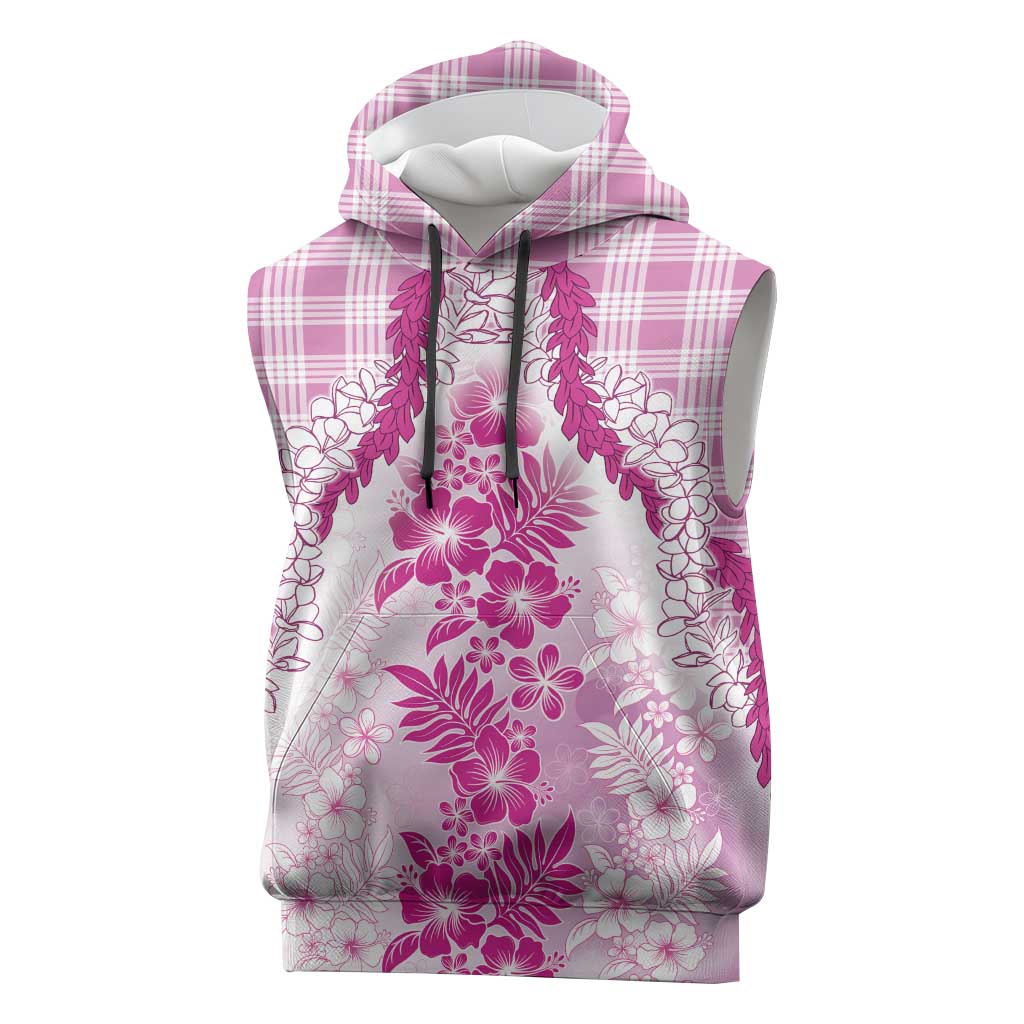 Aloha Hawaii Palaka Sleeveless Hoodie Pink Plumeria Lei - Polynesian Pride