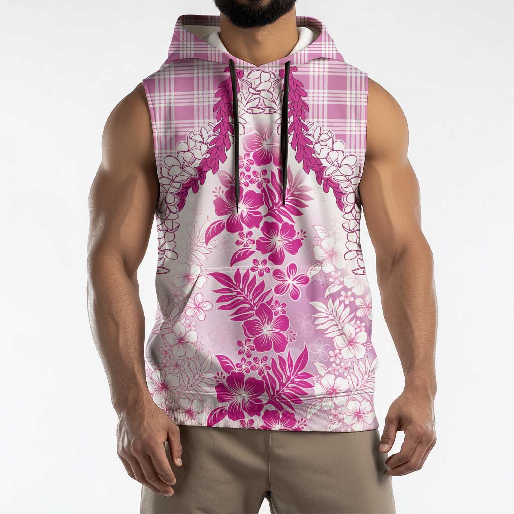 Aloha Hawaii Palaka Sleeveless Hoodie Pink Plumeria Lei - Polynesian Pride