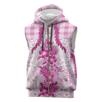 Aloha Hawaii Palaka Sleeveless Zip Hoodie Pink Plumeria Lei - Polynesian Pride