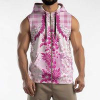 Aloha Hawaii Palaka Sleeveless Zip Hoodie Pink Plumeria Lei - Polynesian Pride