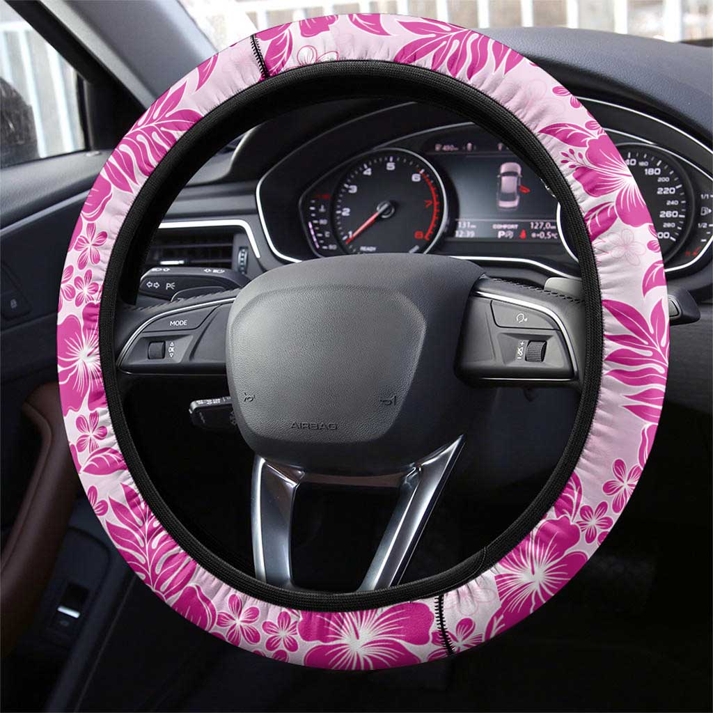 Aloha Hawaii Palaka Steering Wheel Cover Pink Plumeria Lei - Polynesian Pride