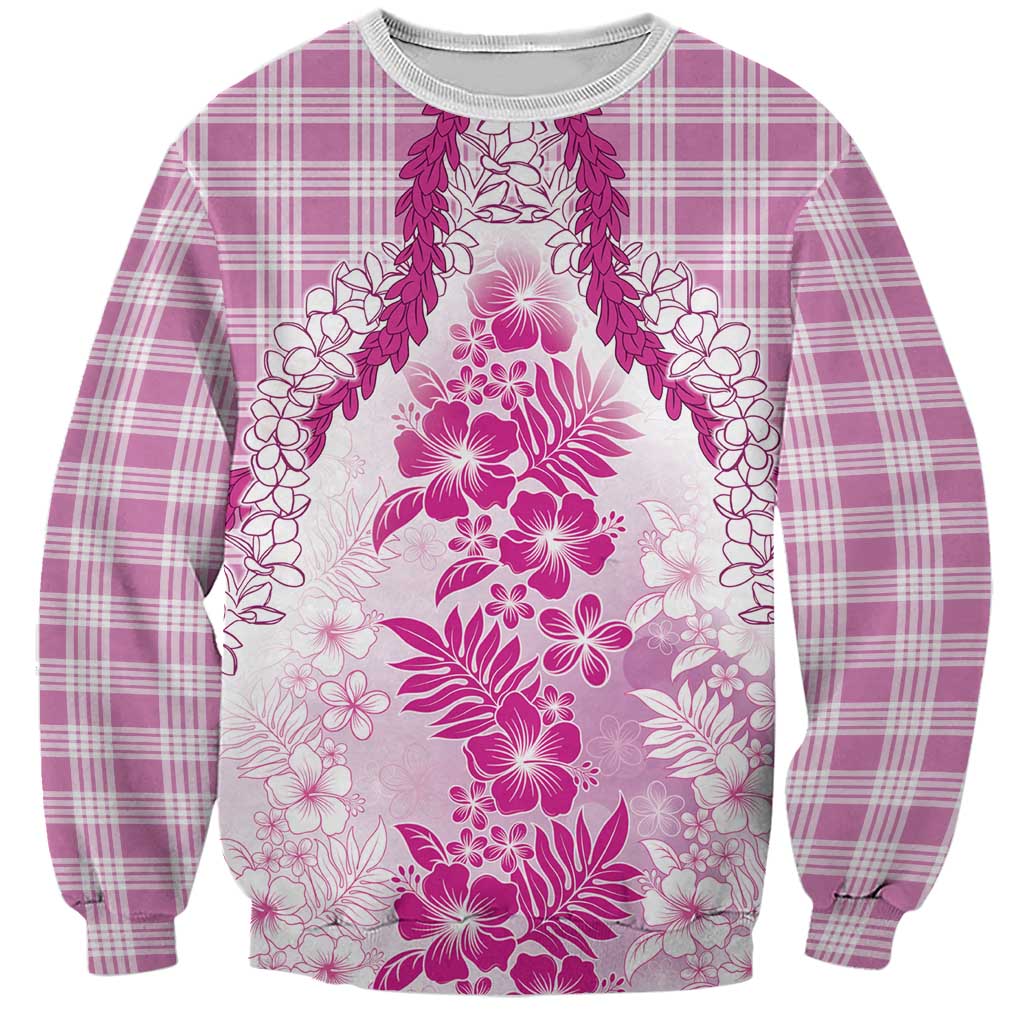 Aloha Hawaii Palaka Sweatshirt Pink Plumeria Lei - Polynesian Pride