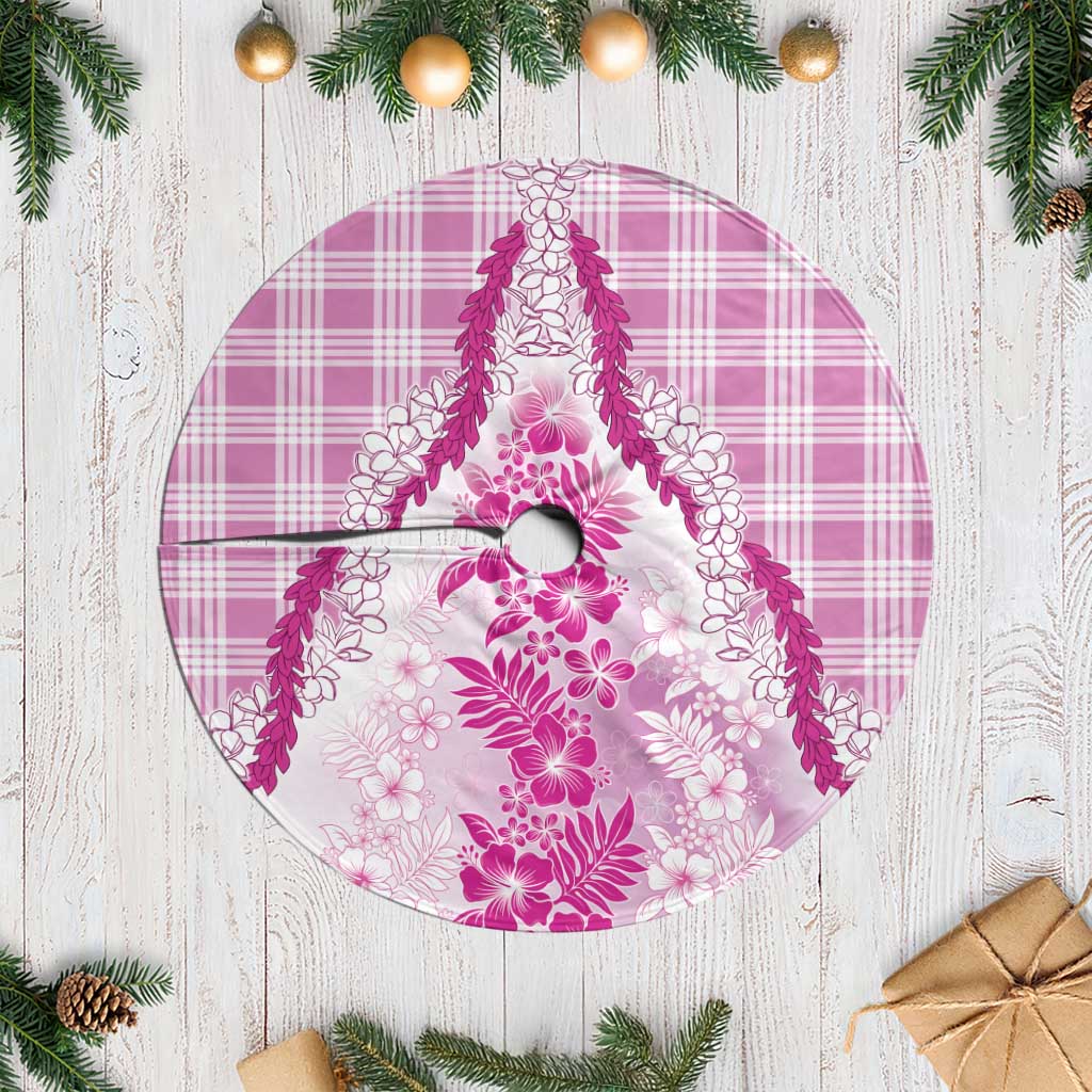 Aloha Hawaii Palaka Tree Skirt Pink Plumeria Lei - Polynesian Pride