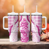 Aloha Hawaii Palaka Tumbler With Handle Pink Plumeria Lei - Polynesian Pride