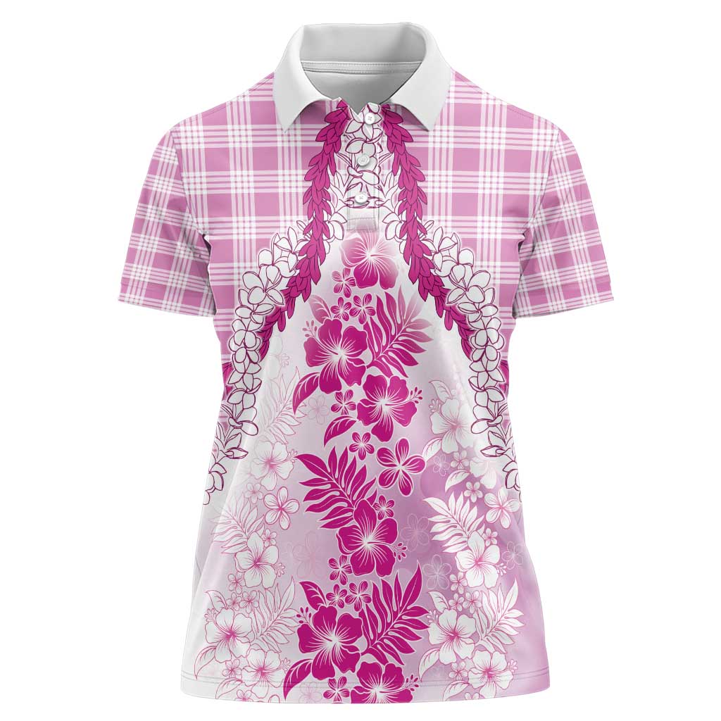 Aloha Hawaii Palaka Women Polo Shirt Pink Plumeria Lei - Polynesian Pride