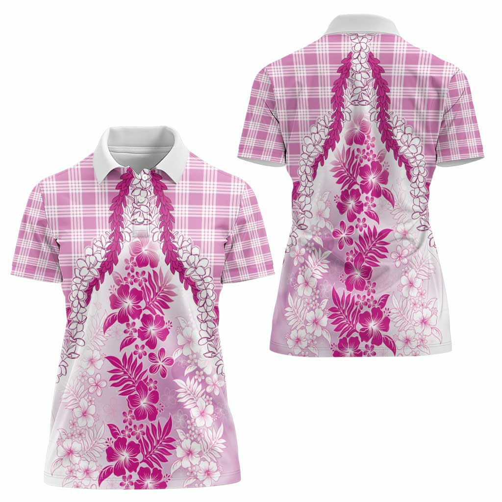 Aloha Hawaii Palaka Women Polo Shirt Pink Plumeria Lei - Polynesian Pride