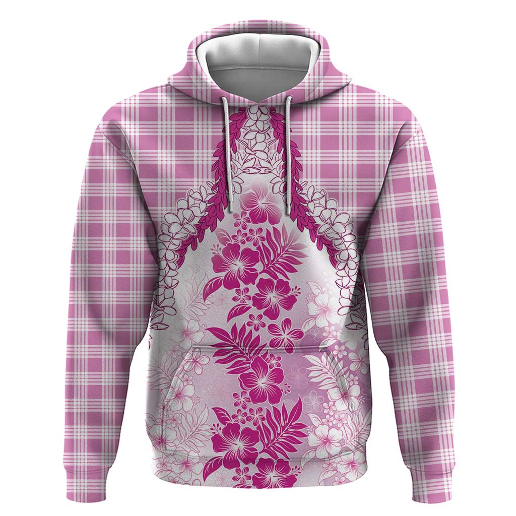 Aloha Hawaii Palaka Zip Hoodie Pink Plumeria Lei - Polynesian Pride