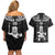 Custom New Zealand Maori Taiaha Couples Matching Off Shoulder Short Dress and Hawaiian Shirt Tiki Warrior Black LT05 - Polynesian Pride