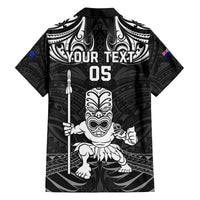 Custom New Zealand Maori Taiaha Family Matching Long Sleeve Bodycon Dress and Hawaiian Shirt Tiki Warrior Black LT05 - Polynesian Pride
