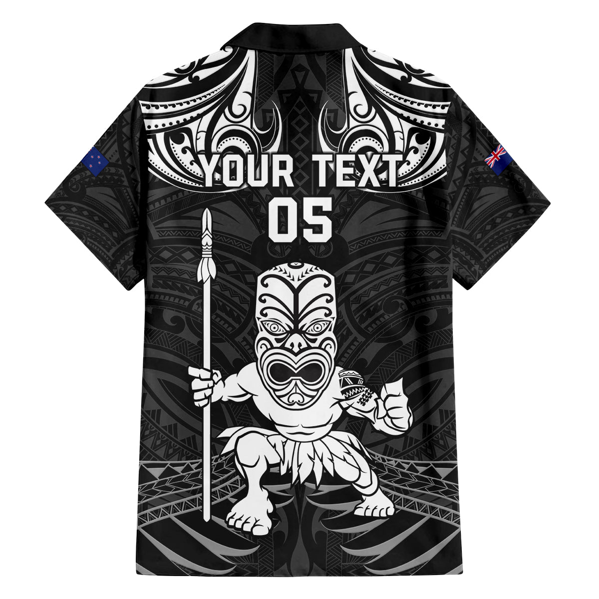 Custom New Zealand Maori Taiaha Family Matching Off Shoulder Long Sleeve Dress and Hawaiian Shirt Tiki Warrior Black LT05 - Polynesian Pride