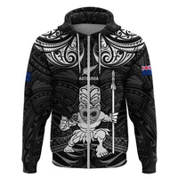 Custom New Zealand Maori Taiaha Hoodie Tiki Warrior Black LT05 Zip Hoodie Black - Polynesian Pride