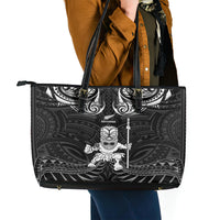 New Zealand Maori Taiaha Leather Tote Bag Tiki Warrior Black LT05 - Polynesian Pride