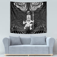 New Zealand Maori Taiaha Tapestry Tiki Warrior Black LT05 - Polynesian Pride