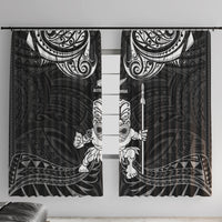 New Zealand Maori Taiaha Window Curtain Tiki Warrior Black LT05 With Hooks Black - Polynesian Pride