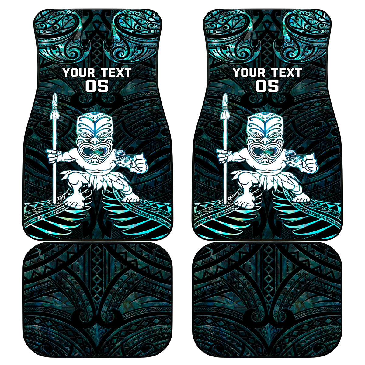 Custom New Zealand Maori Taiaha Car Mats Tiki Warrior Paua Shell LT05 Black - Polynesian Pride