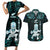 Custom New Zealand Maori Taiaha Couples Matching Short Sleeve Bodycon Dress and Hawaiian Shirt Tiki Warrior Paua Shell LT05 Black - Polynesian Pride