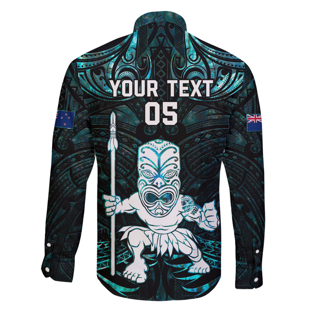 Custom New Zealand Maori Taiaha Family Matching Long Sleeve Bodycon Dress and Hawaiian Shirt Tiki Warrior Paua Shell LT05 - Polynesian Pride