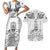 Custom New Zealand Maori Taiaha Couples Matching Short Sleeve Bodycon Dress and Hawaiian Shirt Tiki Warrior White LT05 White - Polynesian Pride