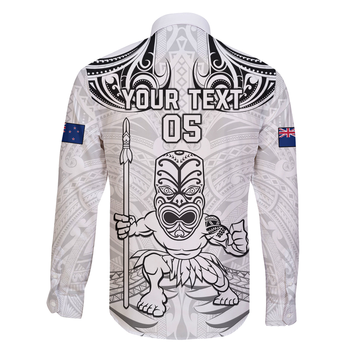 Custom New Zealand Maori Taiaha Family Matching Long Sleeve Bodycon Dress and Hawaiian Shirt Tiki Warrior White LT05 - Polynesian Pride