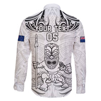 Custom New Zealand Maori Taiaha Family Matching Off Shoulder Short Dress and Hawaiian Shirt Tiki Warrior White LT05 - Polynesian Pride