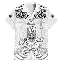 Custom New Zealand Maori Taiaha Family Matching Tank Maxi Dress and Hawaiian Shirt Tiki Warrior White LT05 Dad's Shirt - Short Sleeve White - Polynesian Pride