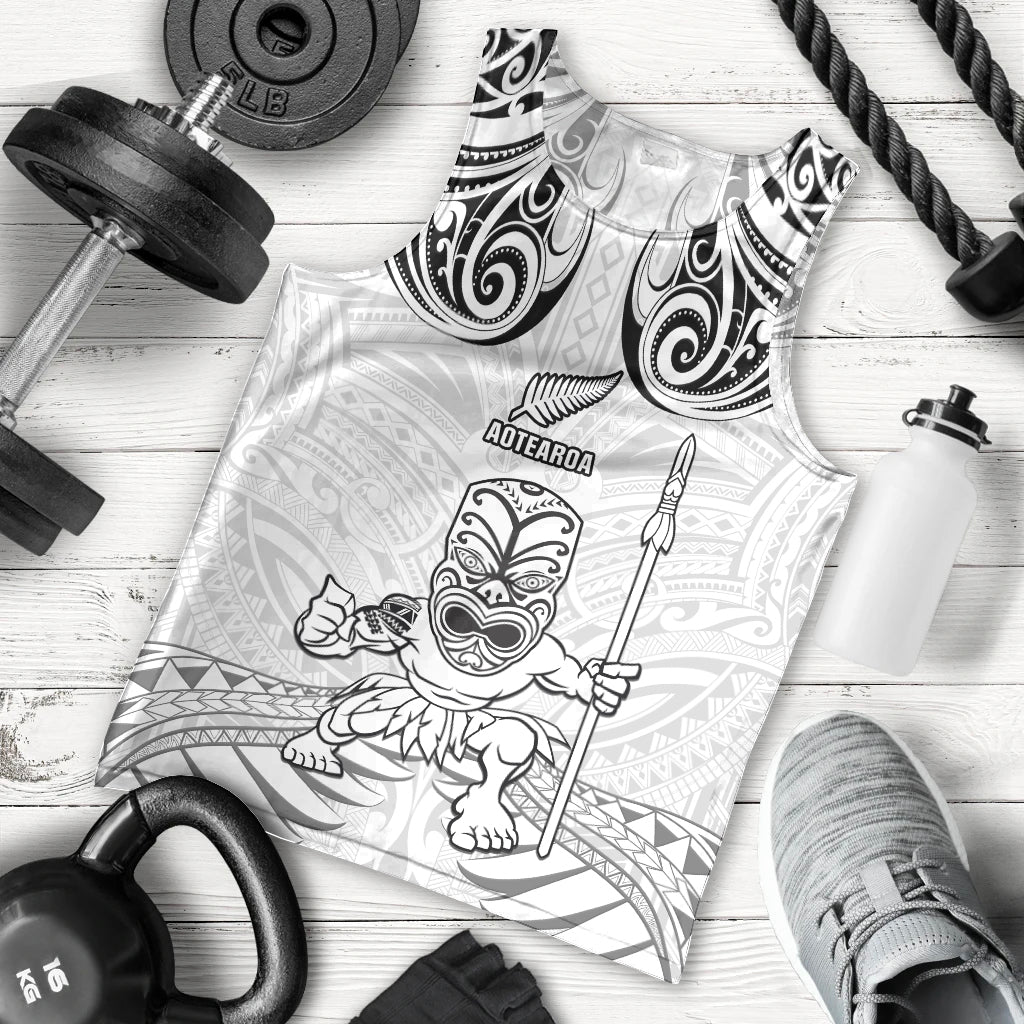 Custom New Zealand Maori Taiaha Men Tank Top Tiki Warrior White LT05 - Polynesian Pride