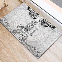 New Zealand Maori Taiaha Rubber Doormat Tiki Warrior White LT05 - Polynesian Pride