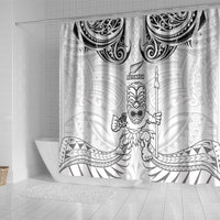 New Zealand Maori Taiaha Shower Curtain Tiki Warrior White LT05 - Polynesian Pride