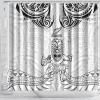 New Zealand Maori Taiaha Shower Curtain Tiki Warrior White LT05 - Polynesian Pride