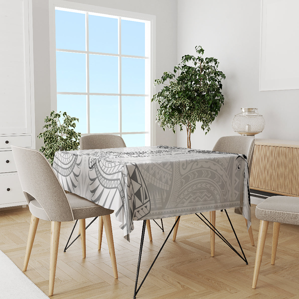 New Zealand Maori Taiaha Tablecloth Tiki Warrior White LT05 - Polynesian Pride