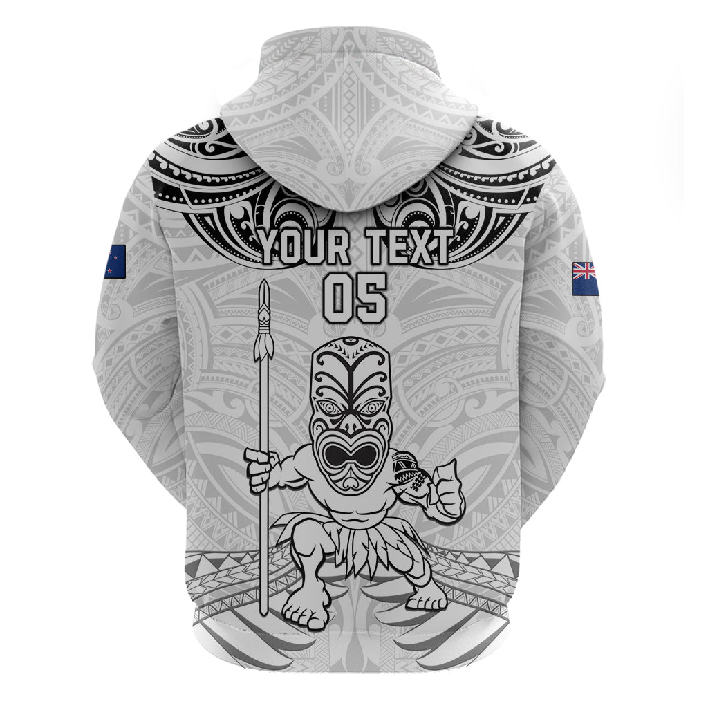 Custom New Zealand Maori Taiaha Zip Hoodie Tiki Warrior White LT05 - Polynesian Pride