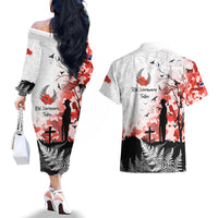 Kei Wareware Tatou New Zealand ANZAC Day Couples Matching Off The Shoulder Long Sleeve Dress and Hawaiian Shirt Lest We Forget LT05 - Polynesian Pride