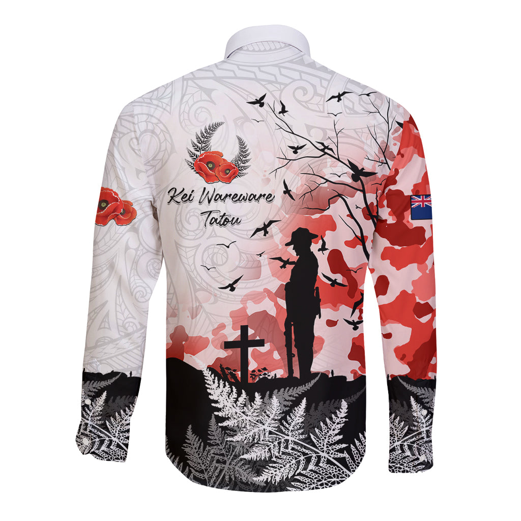 Kei Wareware Tatou New Zealand ANZAC Day Long Sleeve Button Shirt Lest We Forget LT05 - Polynesian Pride