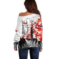 Kei Wareware Tatou New Zealand ANZAC Day Off Shoulder Sweater Lest We Forget LT05 - Polynesian Pride