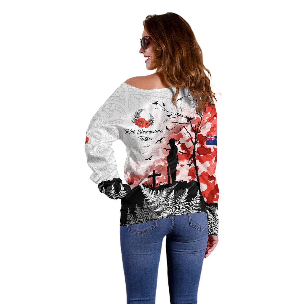 Kei Wareware Tatou New Zealand ANZAC Day Off Shoulder Sweater Lest We Forget LT05 - Polynesian Pride