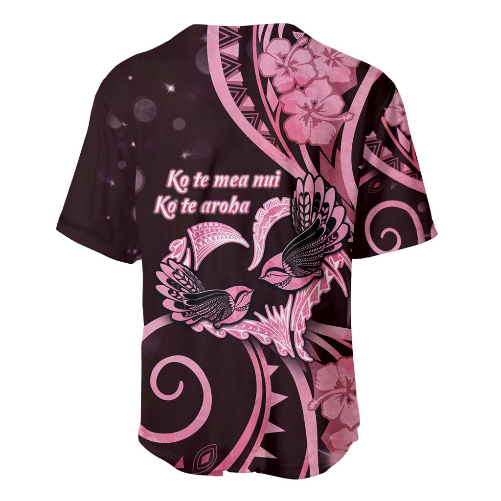 New Zealand Valentine Baseball Jersey Aroha Sweet Pink Piwakawaka LT05 - Polynesian Pride