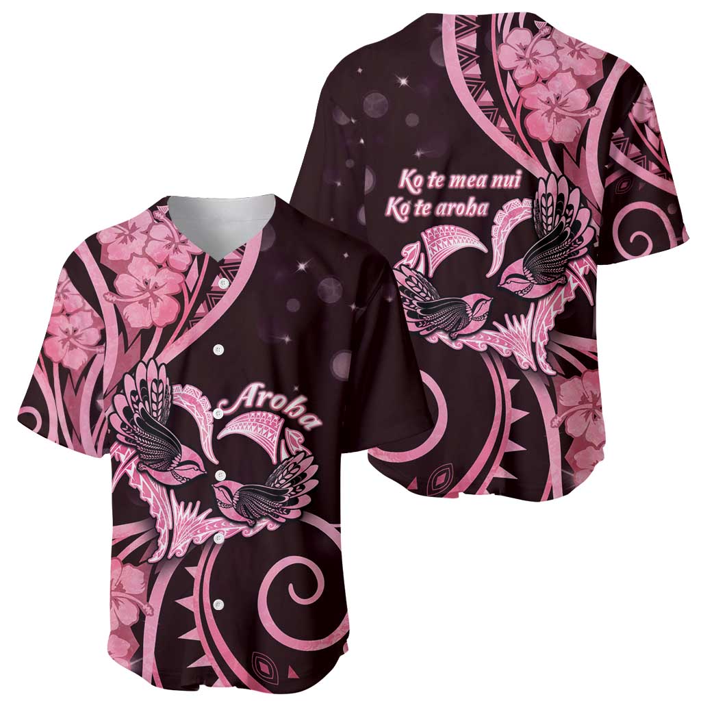 New Zealand Valentine Baseball Jersey Aroha Sweet Pink Piwakawaka LT05 - Polynesian Pride