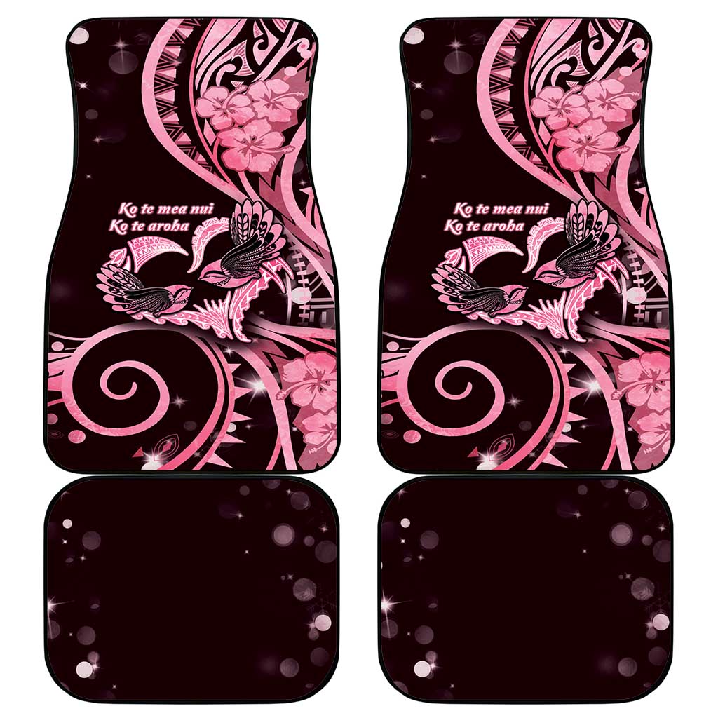 New Zealand Valentine Car Mats Aroha Sweet Pink Piwakawaka