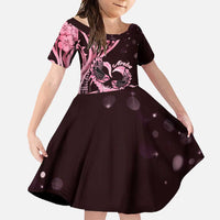 New Zealand Valentine Family Matching Long Sleeve Bodycon Dress and Hawaiian Shirt Aroha Sweet Pink Piwakawaka LT05 Daughter's Dress Pink - Polynesian Pride