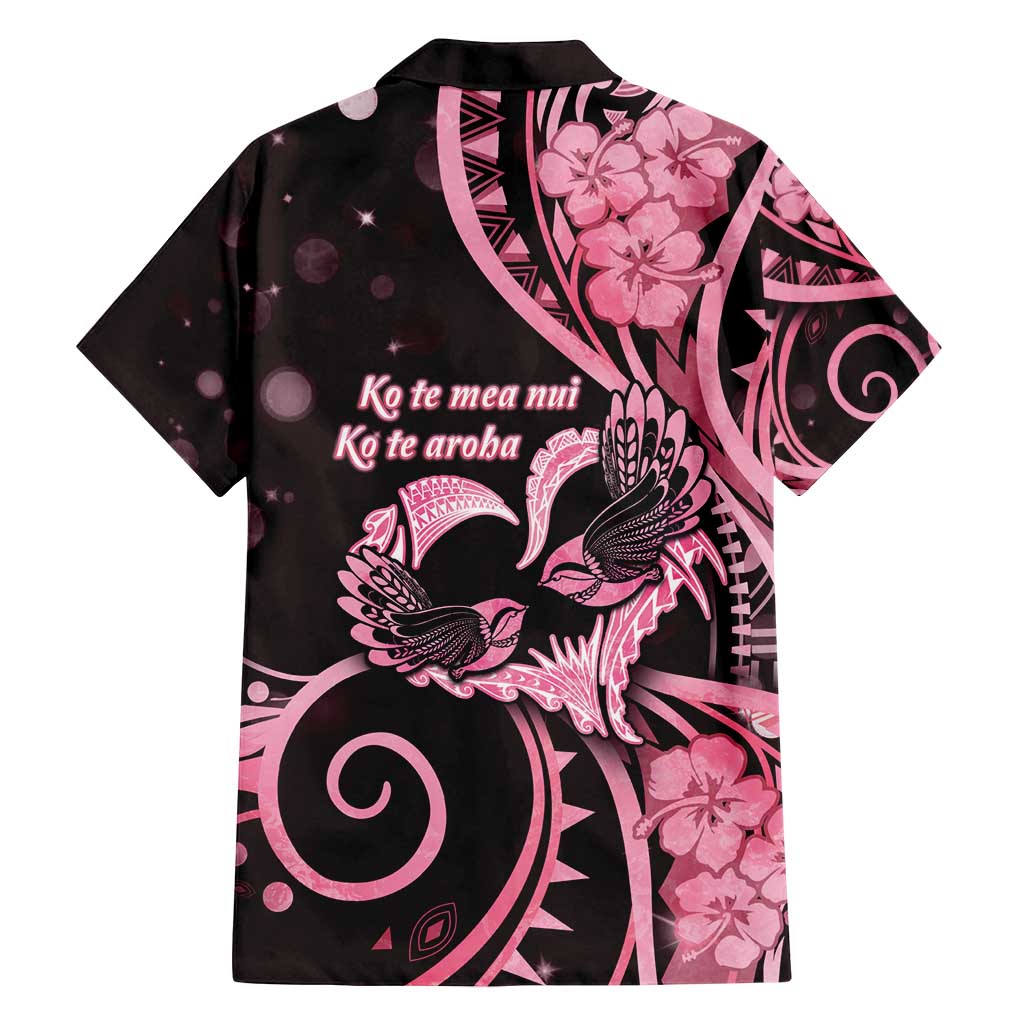 New Zealand Valentine Family Matching Long Sleeve Bodycon Dress and Hawaiian Shirt Aroha Sweet Pink Piwakawaka LT05 - Polynesian Pride
