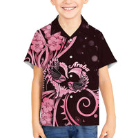 New Zealand Valentine Family Matching Long Sleeve Bodycon Dress and Hawaiian Shirt Aroha Sweet Pink Piwakawaka LT05 Son's Shirt Pink - Polynesian Pride