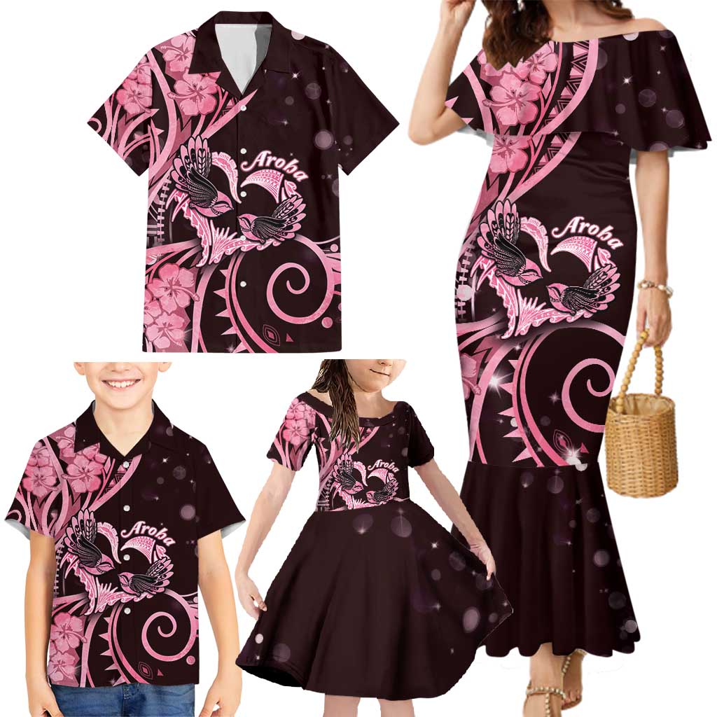 New Zealand Valentine Family Matching Mermaid Dress and Hawaiian Shirt Aroha Sweet Pink Piwakawaka LT05 - Polynesian Pride