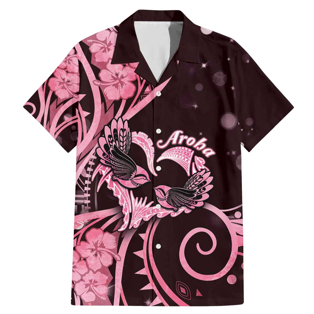 New Zealand Valentine Family Matching Mermaid Dress and Hawaiian Shirt Aroha Sweet Pink Piwakawaka LT05 Dad's Shirt - Short Sleeve Pink - Polynesian Pride