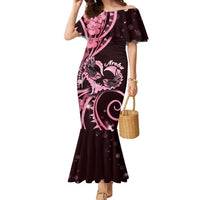 New Zealand Valentine Family Matching Mermaid Dress and Hawaiian Shirt Aroha Sweet Pink Piwakawaka LT05 Mom's Dress Pink - Polynesian Pride