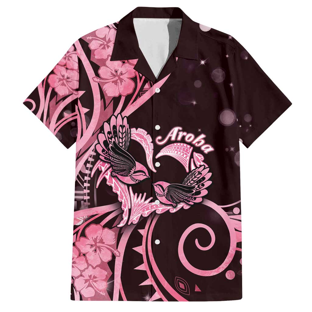 New Zealand Valentine Family Matching Off Shoulder Maxi Dress and Hawaiian Shirt Aroha Sweet Pink Piwakawaka LT05 Dad's Shirt - Short Sleeve Pink - Polynesian Pride