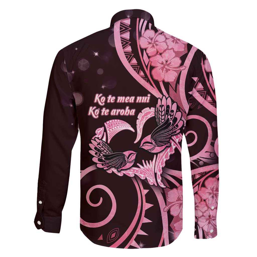 New Zealand Valentine Family Matching Off Shoulder Short Dress and Hawaiian Shirt Aroha Sweet Pink Piwakawaka LT05 - Polynesian Pride