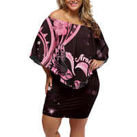 New Zealand Valentine Family Matching Off Shoulder Short Dress and Hawaiian Shirt Aroha Sweet Pink Piwakawaka LT05 Mom's Dress Pink - Polynesian Pride