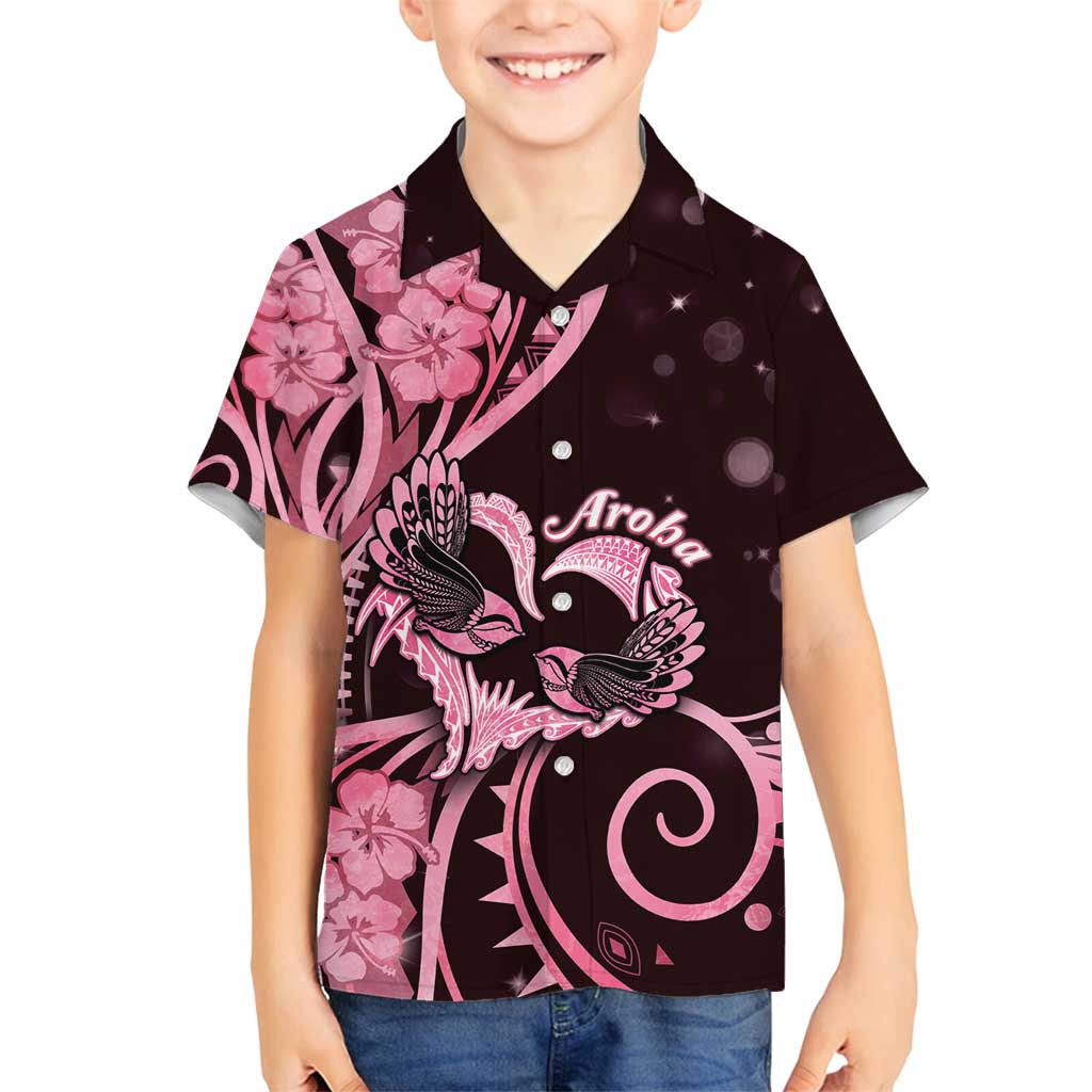 New Zealand Valentine Family Matching Puletasi and Hawaiian Shirt Aroha Sweet Pink Piwakawaka LT05 Son's Shirt Pink - Polynesian Pride