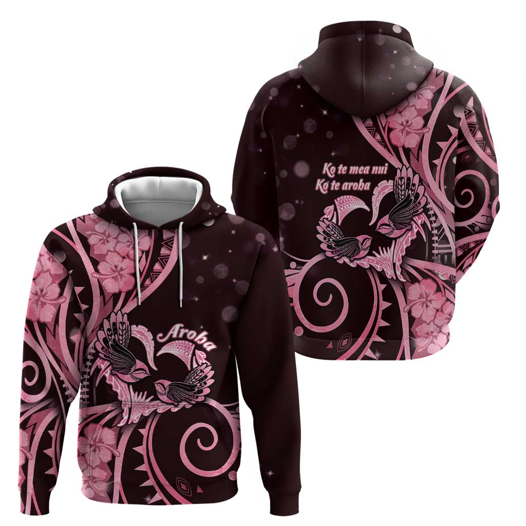 New Zealand Valentine Hoodie Aroha Sweet Pink Piwakawaka