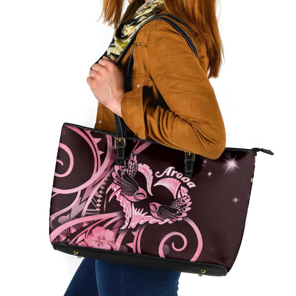 New Zealand Valentine Leather Tote Bag Aroha Sweet Pink Piwakawaka LT05 Pink - Polynesian Pride